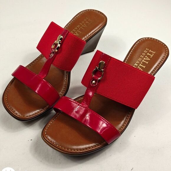 Women's ITALIAN SHOEMAKERS Red Wedge-Heel Sandals US Size 8.5 Made in Italy - Picture 3 of 12